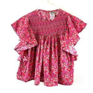 Anthropologie Roopa Pemmaraju Blouse Small Madyson Boho Floral Beaded Flutter